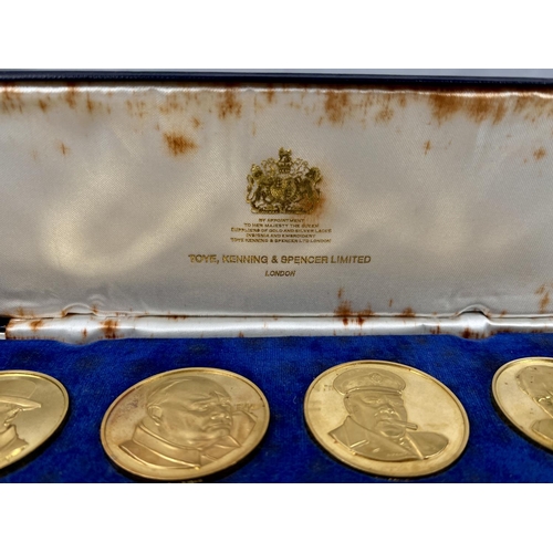 693 - WINSTON CHURCHILL: A rare and collectable cased set  of 22 carat hallmarked gold Churchill medals, f... 