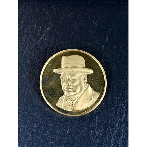 693 - WINSTON CHURCHILL: A rare and collectable cased set  of 22 carat hallmarked gold Churchill medals, f... 