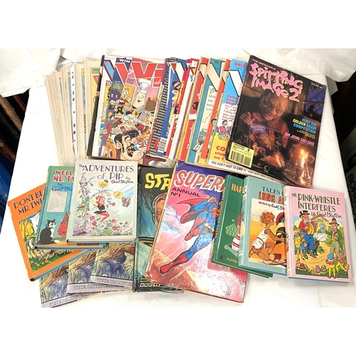 74 - A selection of books and comics including war books and vintage 'Victor' comics etc