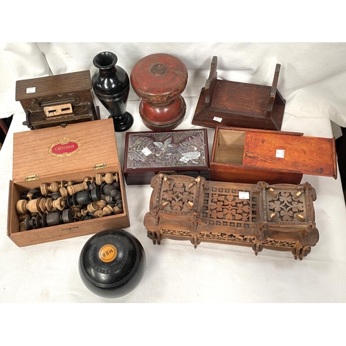 78 - A selection of boxes, chess sets and treen