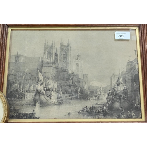 782 - Admiral Lord Nelson's Death procession, print of the Thames with funeral barges and other boats and ... 