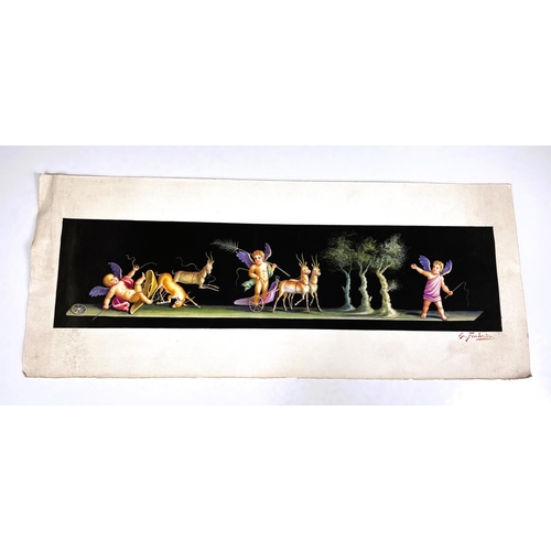 812 - FENDERICO- gouache on paper frieze with cherubs signed 15x61cm and another 13x40cm 