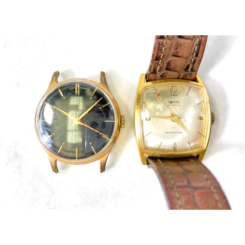 746 - A black dial Smiths gents wristwatch and another square dial on leather strap