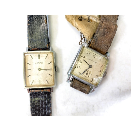 748 - An Art Deco Roamer gents rectangular cased wristwatch and another similar 