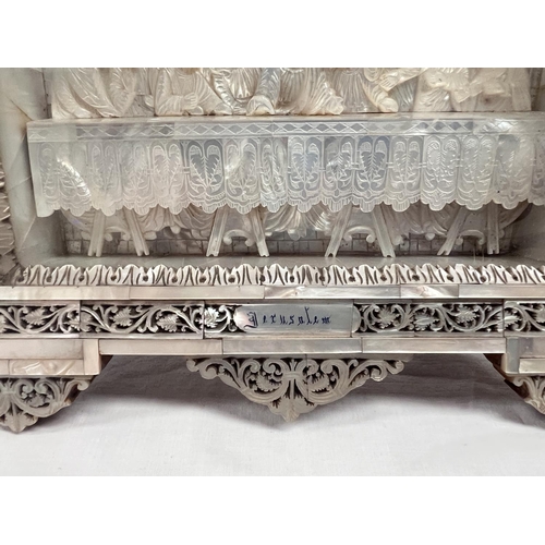 770 - A 19th century Mother of Pearl and olive wood last supper diorama, highly decorated, Jerusalem signa... 