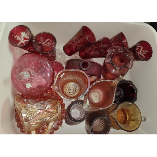 127A - A collection of Cranberry glass ware, other glassware etc