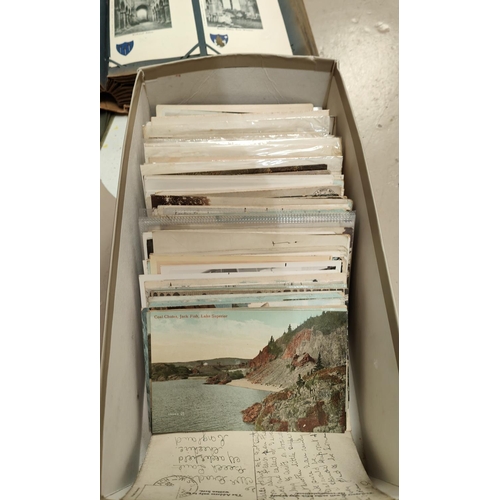 181 - Two early 20th century albums of postcards mix of actors and views and later album plus a box of mix... 