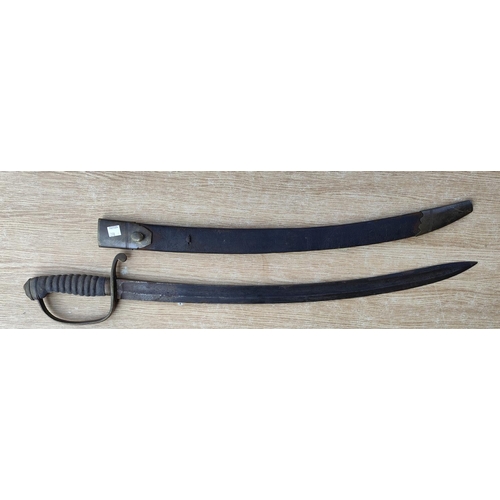 298 - A Victorian police hanger sword with curved blade, length 59cm, with leather scabbard, shagreen grip