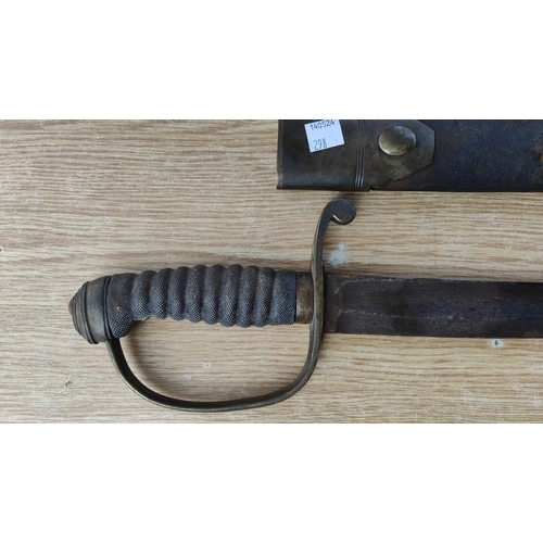 298 - A Victorian police hanger sword with curved blade, length 59cm, with leather scabbard, shagreen grip