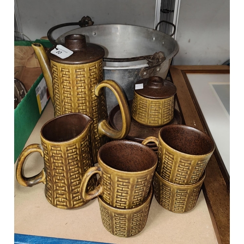 80 - A 1970's German stoneware 15 piece coffee set and an aluminium jam pan