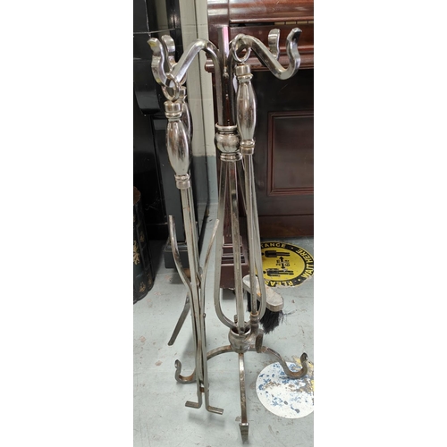 87 - A collection of brass candlesticks, fittings etc and a large companion stand, copper shot flask, Mar... 