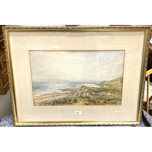 839 - A 19th century coastal landscape, watercolour, unsigned, 32 x 52cm framed and glazed and 4 other wat... 