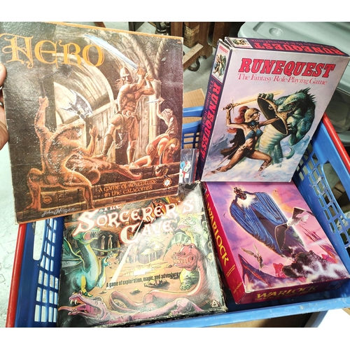 315 - A collection of vintage board/ table top games, Runequest, Hero, Warlock and The Sorcerers game, a s... 