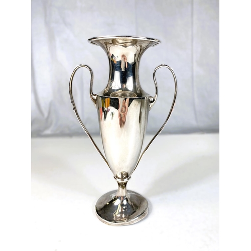 723 - A hallmarked silver 2 handled vase, Birmingham 1912; a hallmarked silver letter rack, London 1903, b... 