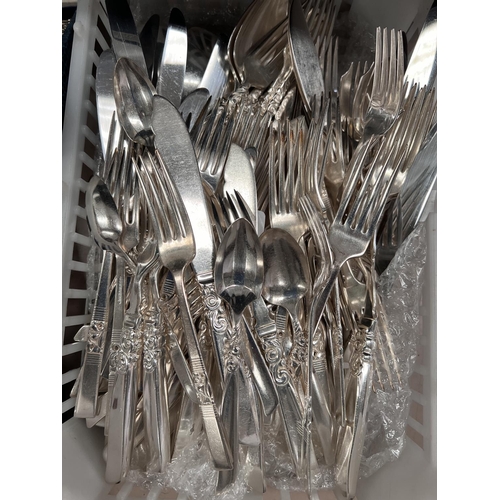 730 - 2 part canteens of silver plated cutlery including a cased set of mote spoons