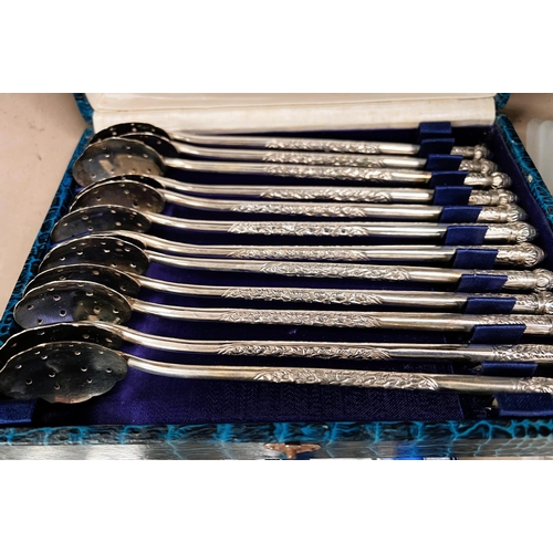 730 - 2 part canteens of silver plated cutlery including a cased set of mote spoons