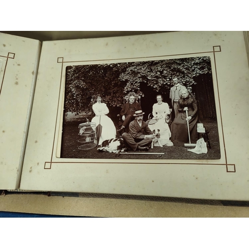 219 - A MOST INTERESTING COUNTRY ESTATE photograph album to include images of skeletons, bicycle riders, a... 