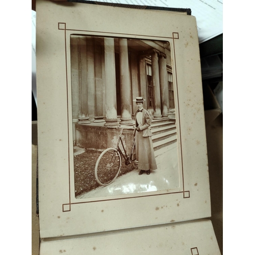 219 - A MOST INTERESTING COUNTRY ESTATE photograph album to include images of skeletons, bicycle riders, a... 