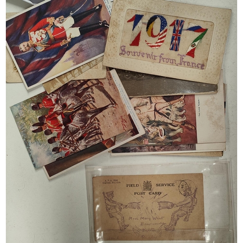 266 - WWI: A Field Service postcard with pencil dedication and other cards