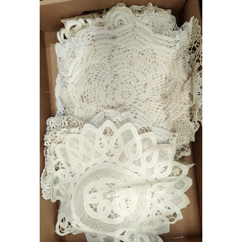 51 - A selection of lace and drawn thread tray and table clothes etc