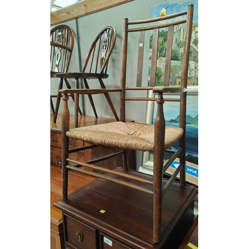 892 - An Edwardian mahogany 'L' shaped nursing chair with green button back fabric and another mahogany ch... 