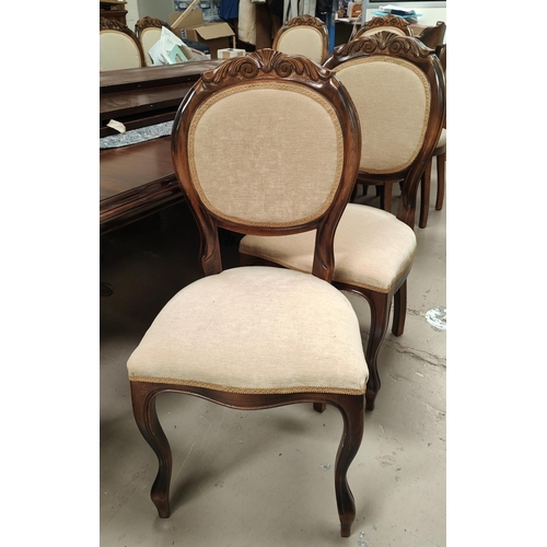 931 - A set of 6 mid 20th century Louis XV style stained walnut dining chairs re-upholstered in cream dral... 