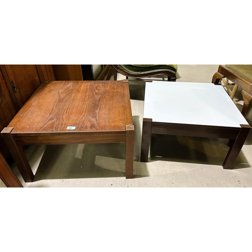 939 - A mid 20th century teak coffee table with flip white or wooden top, 60 x 60 x 35cm and a similar Par... 