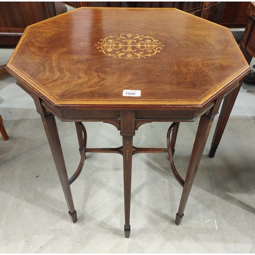 1000 - An unusual Edwardian octagonal top mahogany occasional table with extensive floral marquetry inlay o... 