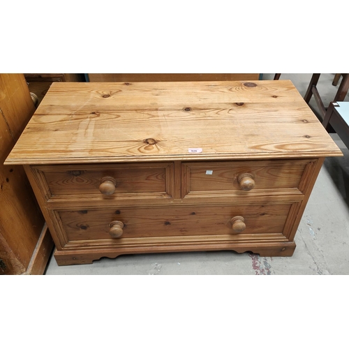 926 - A low pine chest of two short and one long drawer; a pine cheval mirror and a mahogany single drawer... 