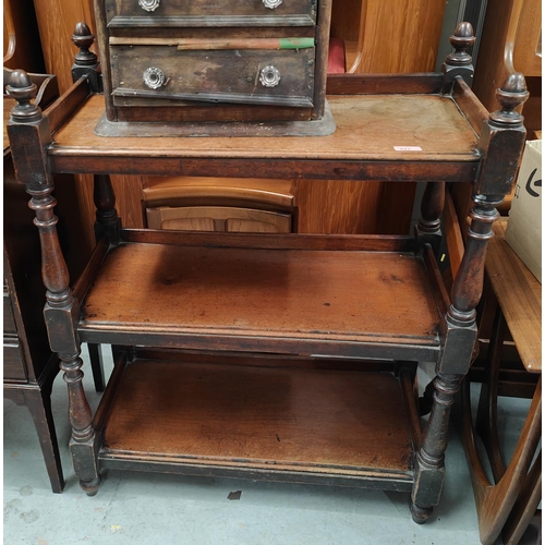 927 - A 19th century mahogany 3 height whatnot and a sewing chair