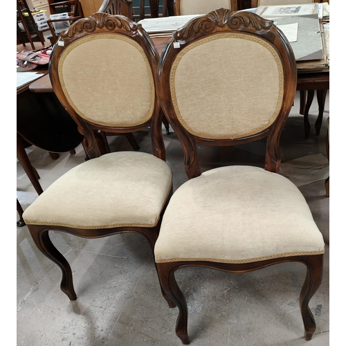 931A - A set of 6 mid 20th century Louis XV style stained walnut dining chairs re-upholstered in cream dral... 