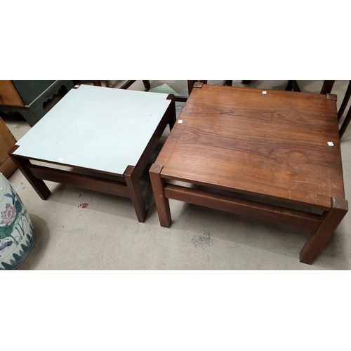 939 - A mid 20th century teak coffee table with flip white or wooden top, 60 x 60 x 35cm and a similar Par... 