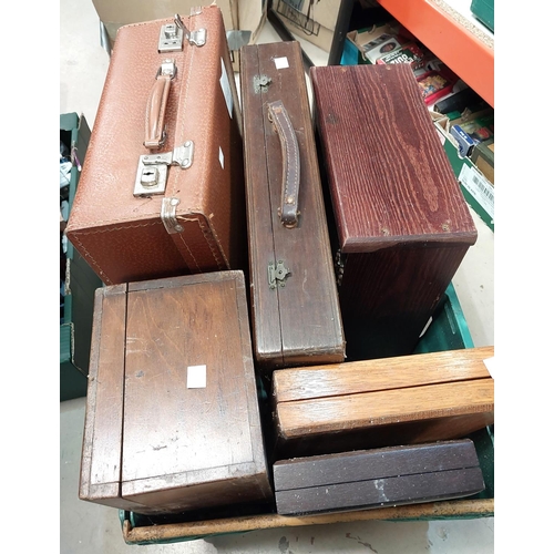 102 - A selection of wooden boxes; a small case with photo albums etc