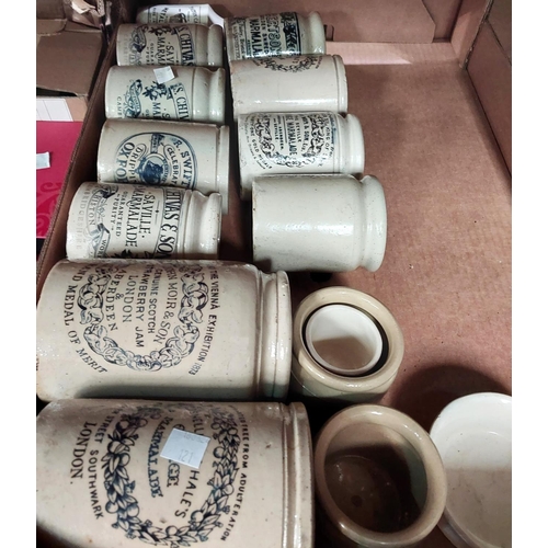 121 - A collection of approx. 30 modern Victorian style stoneware preserve pots.