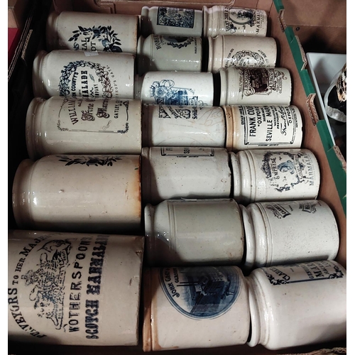 121 - A collection of approx. 30 modern Victorian style stoneware preserve pots.