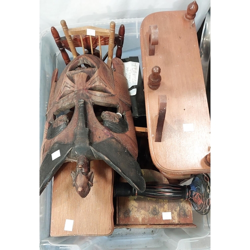 18 - A collection of treen including carved masks, miniature furniture etc; a collection of carved wooden... 