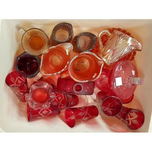 19 - A collection of Cranberry glass ware, other glassware etc; a collection of metalware