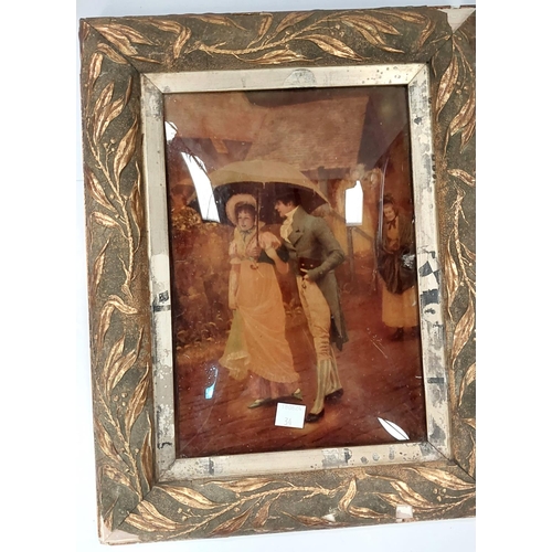 34 - An Edwardian brass framed mirror fire screen with hinged side panels, 72cm high, a framed crystoleum... 