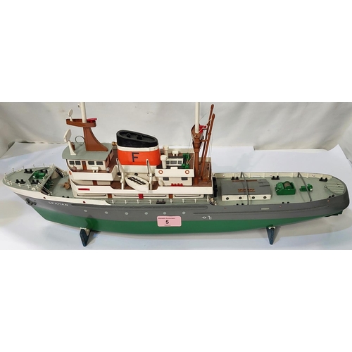 5 - A cased hardwood model ship