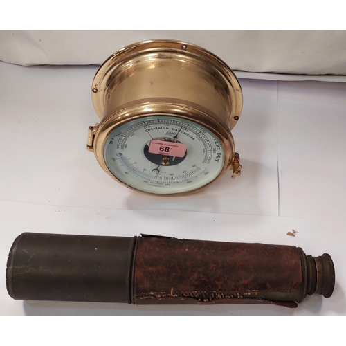 68 - A reproduction Schatz brass cased ships 'Precision Barometer'; a WWI period MKIV telescope with mili... 