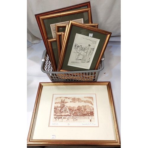 69 - A good selection of antique and later cricketing prints, many uniformly framed