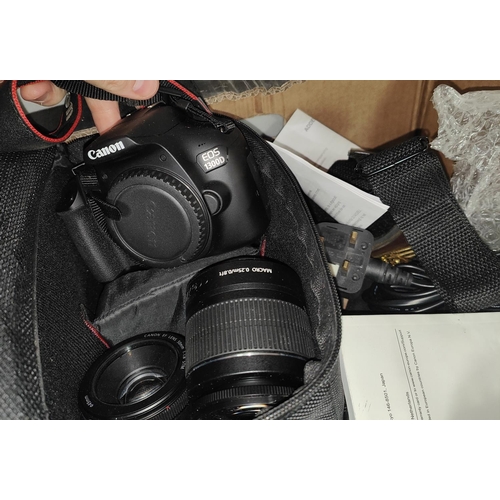 202C - A Canon SLR camera and accessories, 2 pairs of binoculars etc.