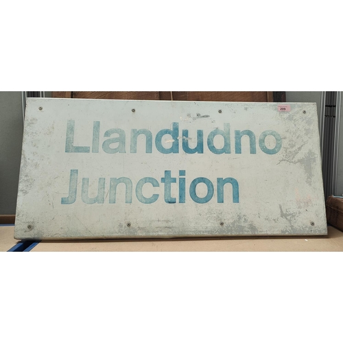 209 - A metal Llandudno Station sign in white and blue