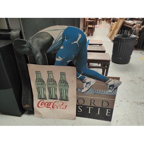 209B - A vintage Coca-Cola poster, two bottles with decoration by the Scissor Sisters and another and a Lin... 