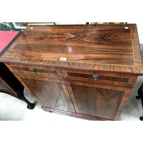 929 - A period style crossbanded side cabinet in hardwood enclosed by 2 doors and a similar mahogany cabin... 