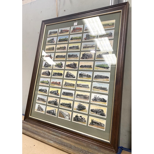 173 - Two Redferns poster, framed and a collection of 50 Wills cigarette cards depicting trains, framed an... 