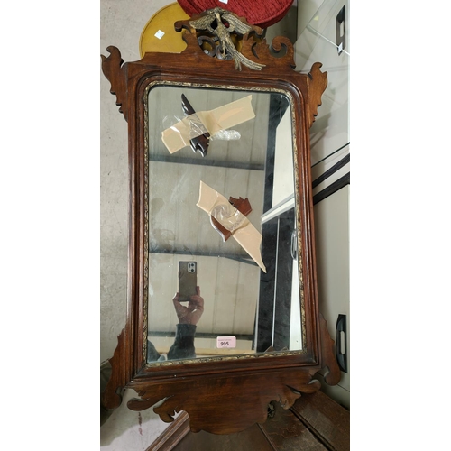 995 - A 19th century rectangular wall mirror in Chippendale style with mahogany fretwork frame; a triple d... 