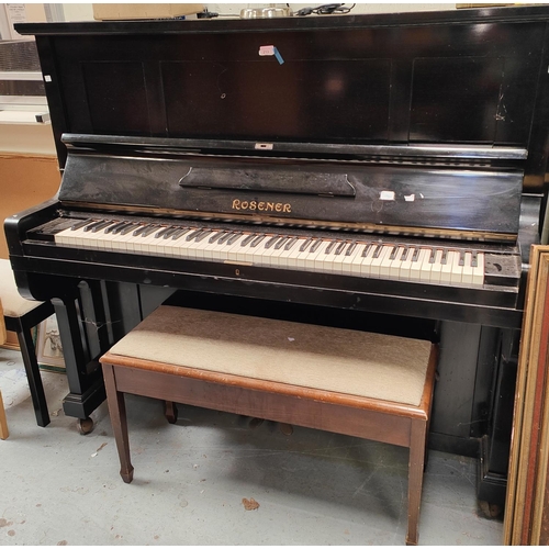 213 - An iron framed overstrung upright piano in ebonized case by Rosener