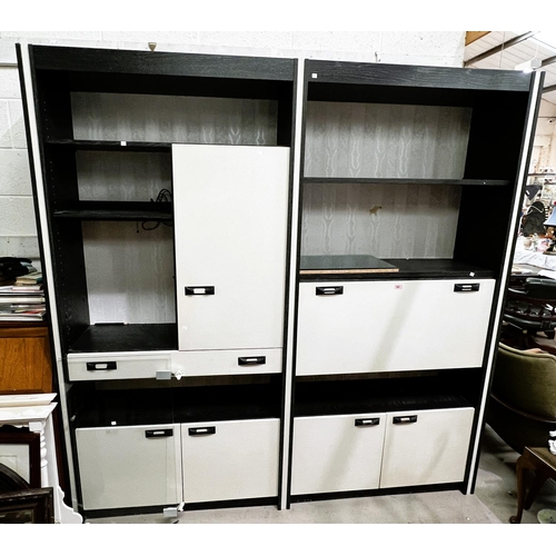 880 - A pair of 1970's/80's black ash and white laminate fall height wall units