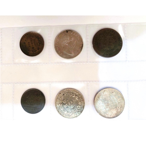 225 - Indian coins: William IV silver rupees, 1835 (2), QV rupee 1877 lustrous, etc.